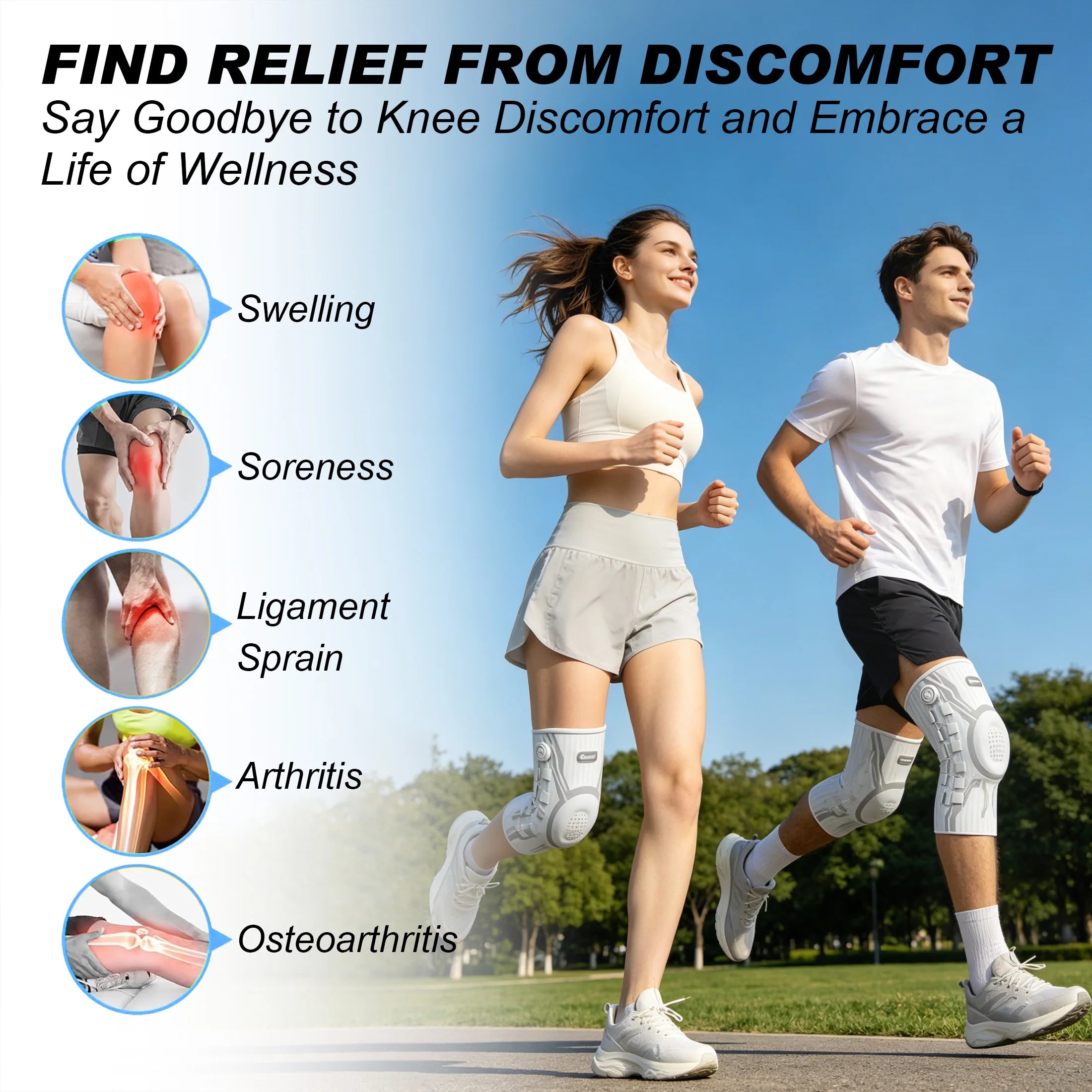 Avyora Smart Knob Knee Brace with Patella Gel Pad and Lateral Stabilizer, Compression Knee Brace for Exercise (Single),