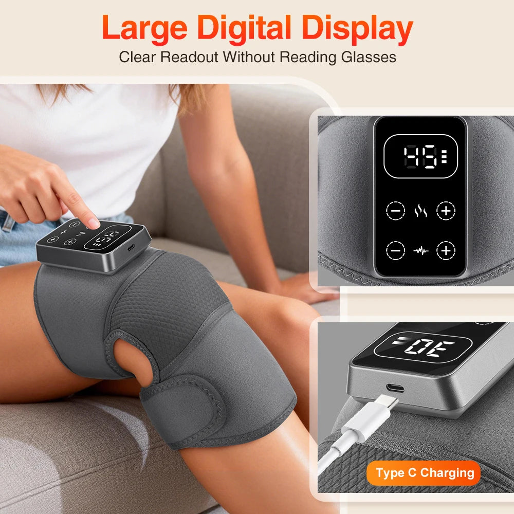 Rechargeable Heating Massage Knee Pads, 5 Levels Hot Compress and 3/5 Levels Vibration Knee Brace Support Knee Warmer