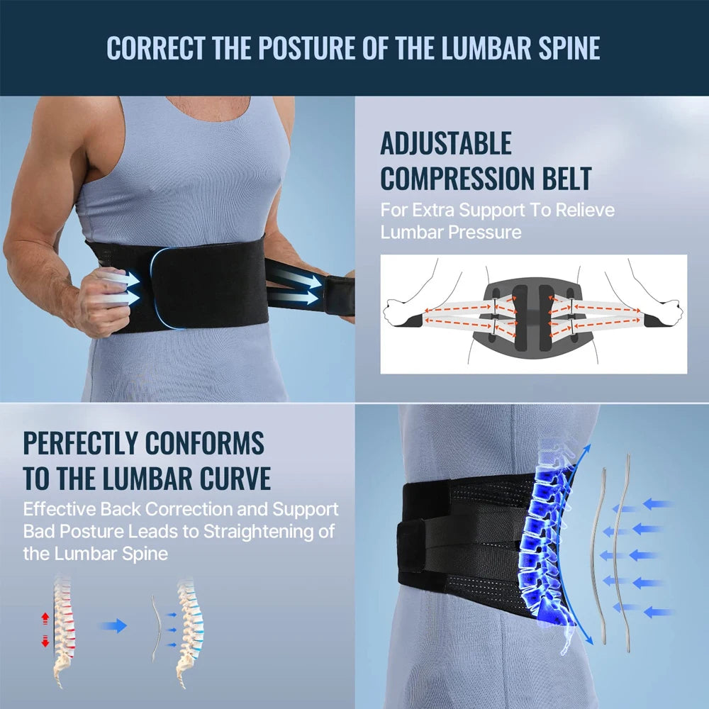 Back Brace for Lower Back Pain, Lumbar Belt Support - Lower Back Pain Relief Herniated Disc Sacral, Lifting Working Sports Large
